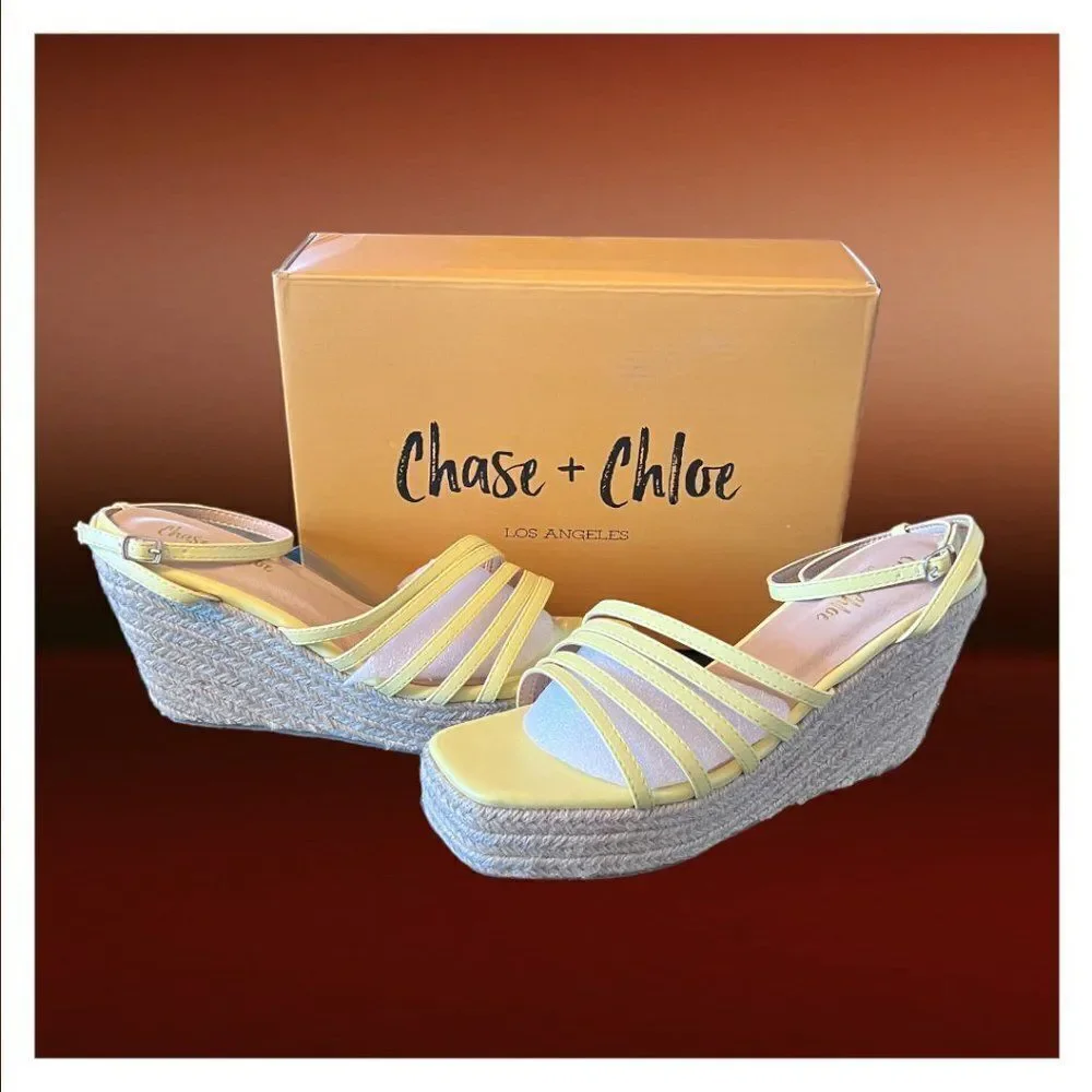 Chase & Chloe Cordelia Platform Wedge Espadrille Heels in Yellow - Sz. 10 - NWB!